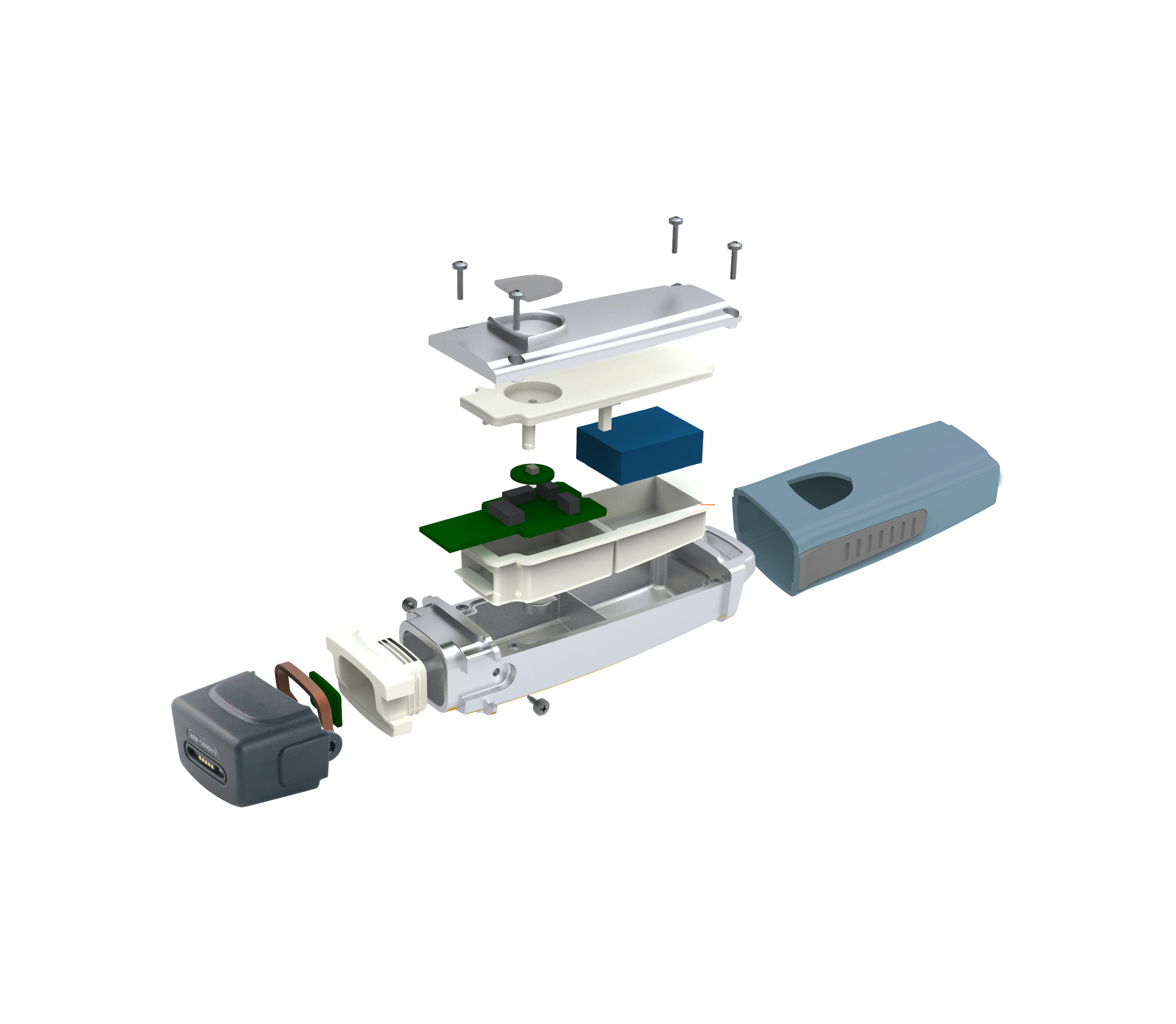 WM-5000V3 RFID guard tour reader exploded view showing internal structure