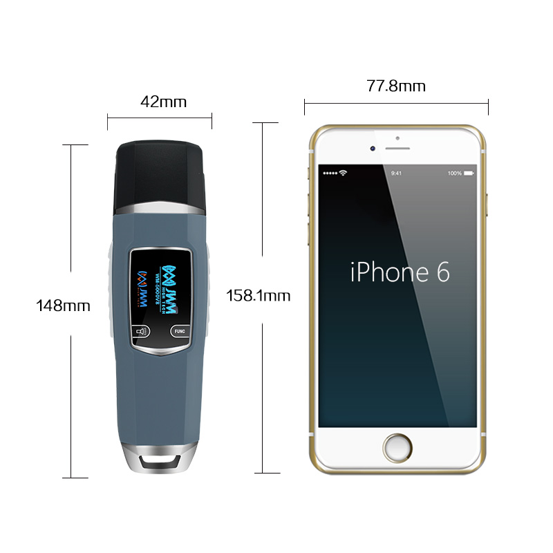 WM-5000V8 dual-mode RFID guard tour reader size comparison with smartphone